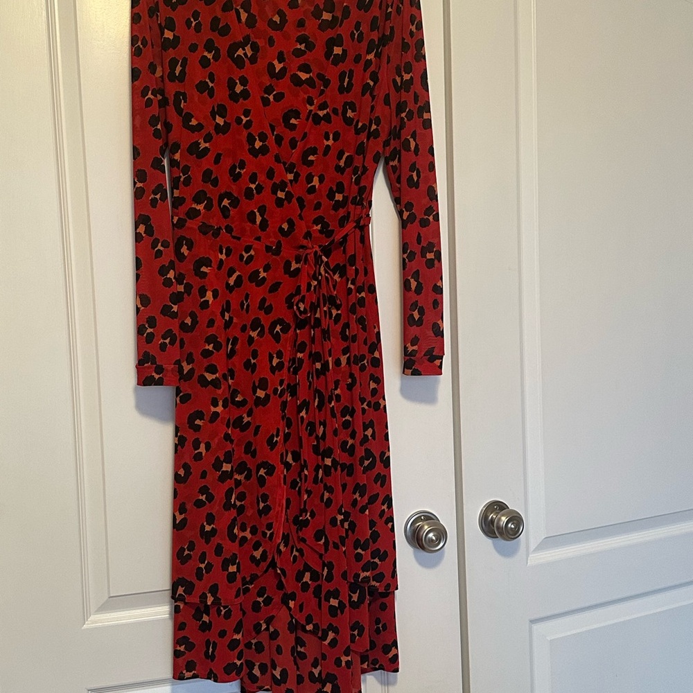 Cabi Red Leopard Print Wrap Dress